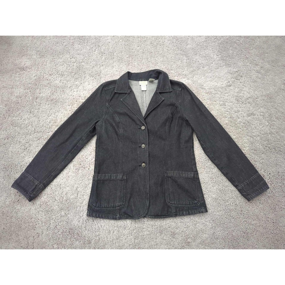 St John's Bay Denim Jacket Medium Black Button Front Blazer Patch Pockets